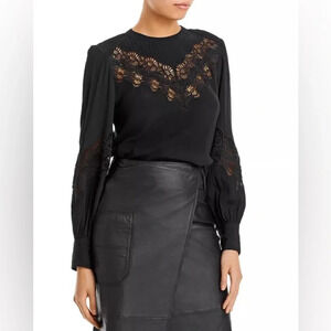 IRO Balden Lace Inset Blouse In Black Size 38/ US 6